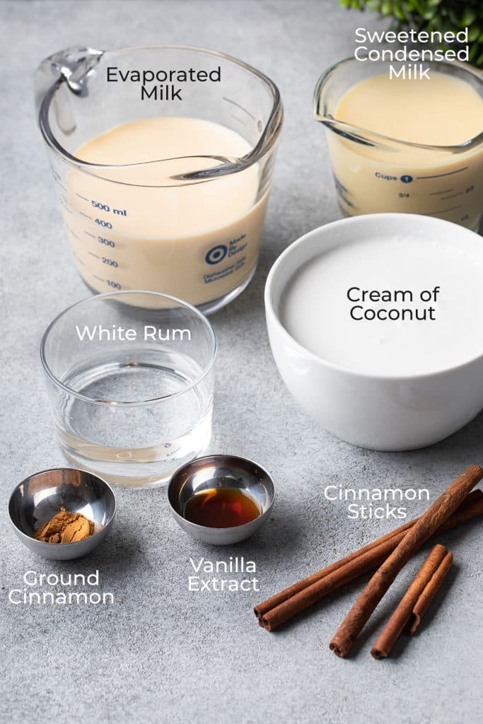 Ingredients to make Puerto Rican Coquito