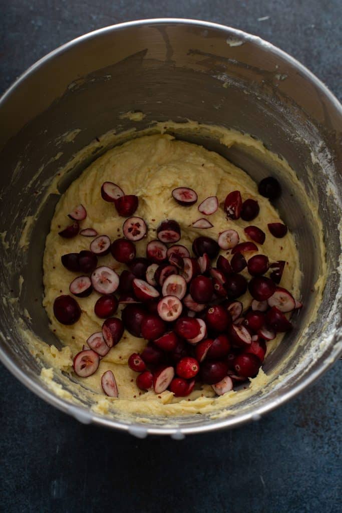 Chopped Cranberries over the bread batter.