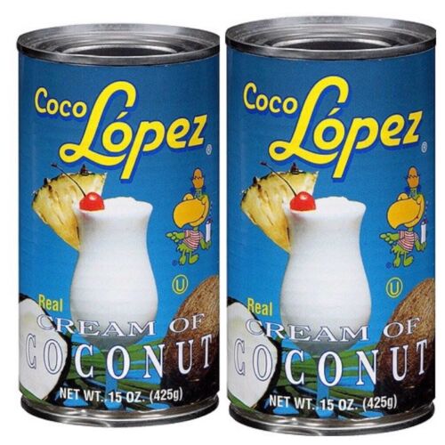 two cans of Coco Lopez cream of coconut