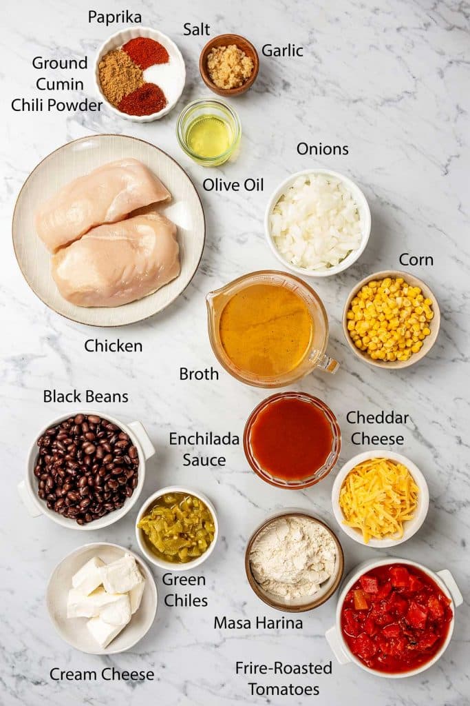Ingredients to make chicken enchilada soup