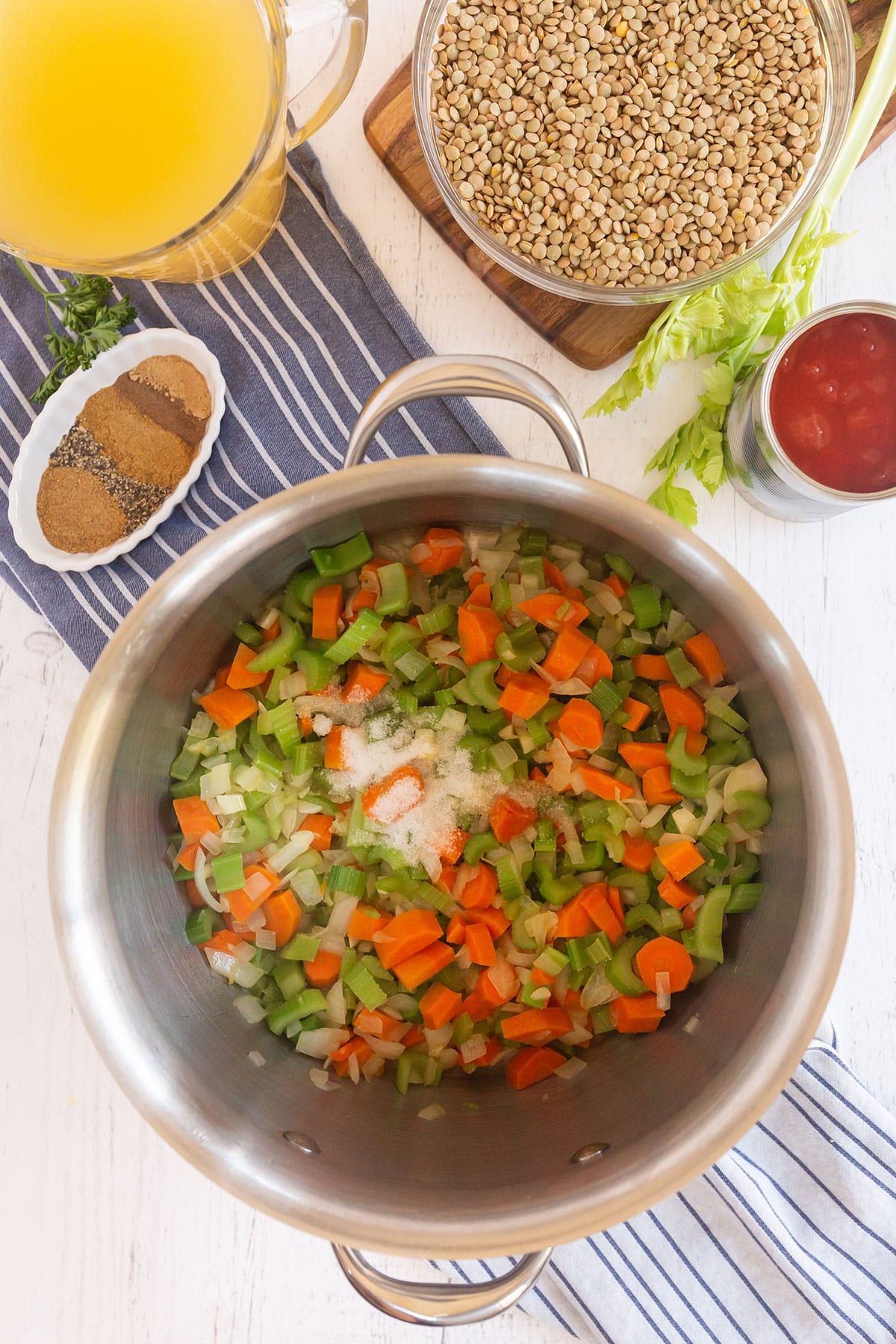 sautéed onions, garlic, carrots and celery.