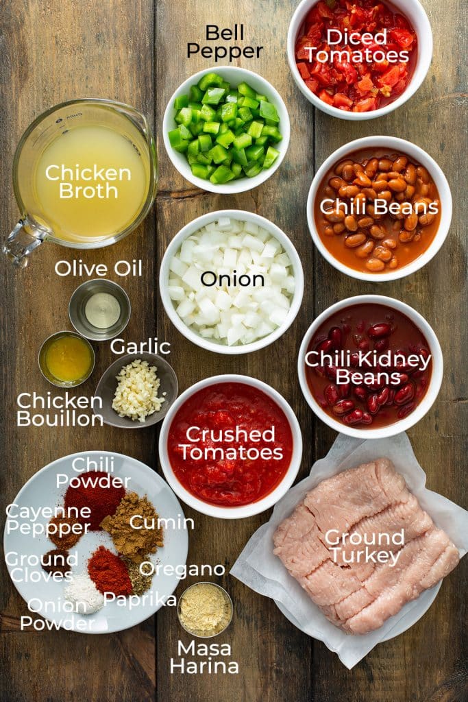 all the ingredients to make turkey chili