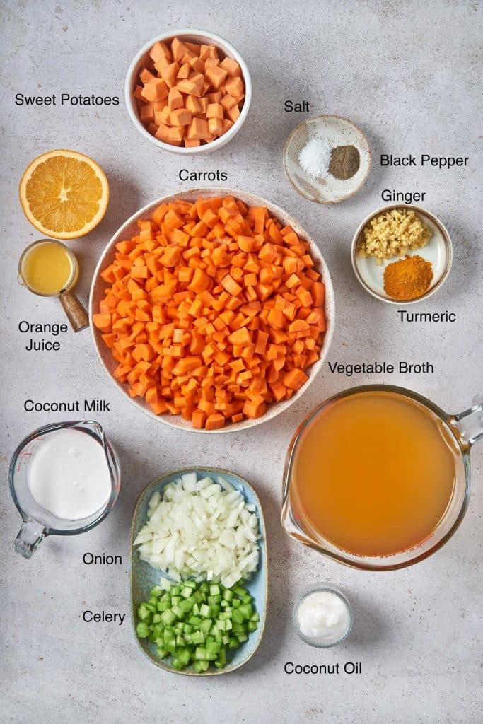 Ingredients needed to make vegan carrot soup