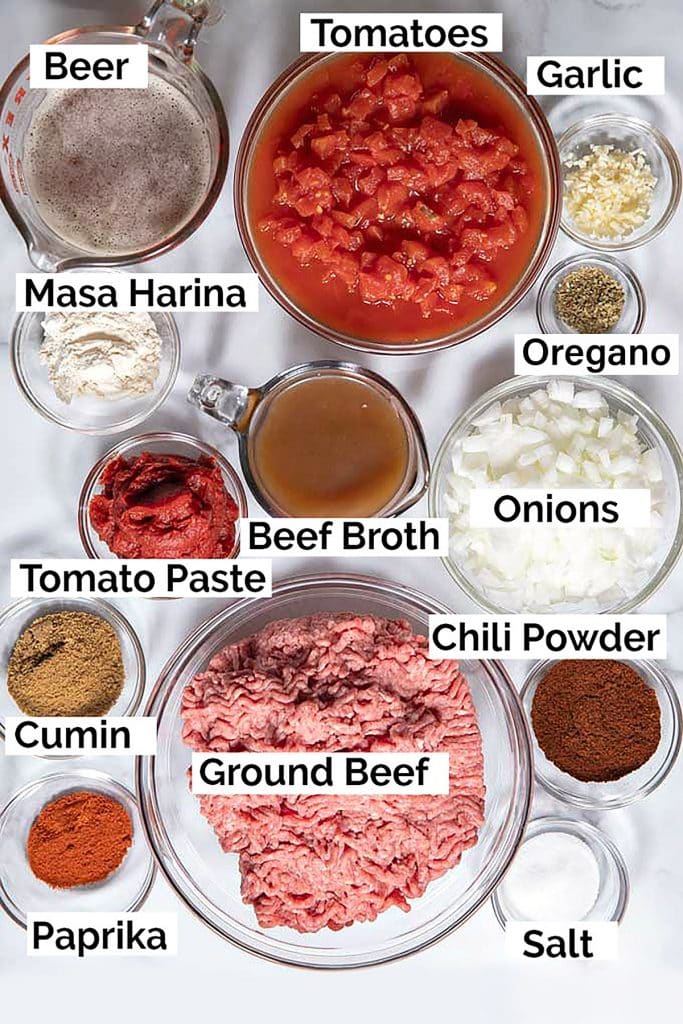 ingredients to make Instant Pot Chili Texas style