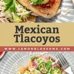 pin image of Mexican bean tlacoyos topped with assorted toppings