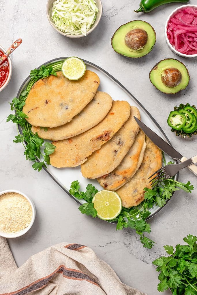 A plate filled with crisp-tender Mexican bean tlacoyos