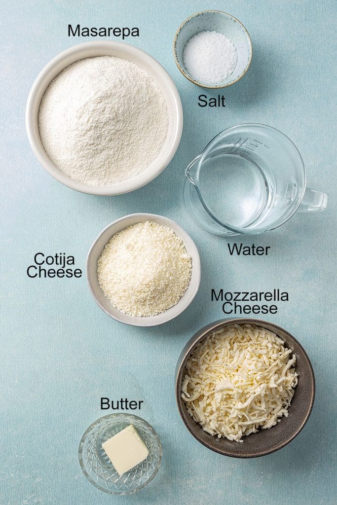 ingredients to make cheese arepas