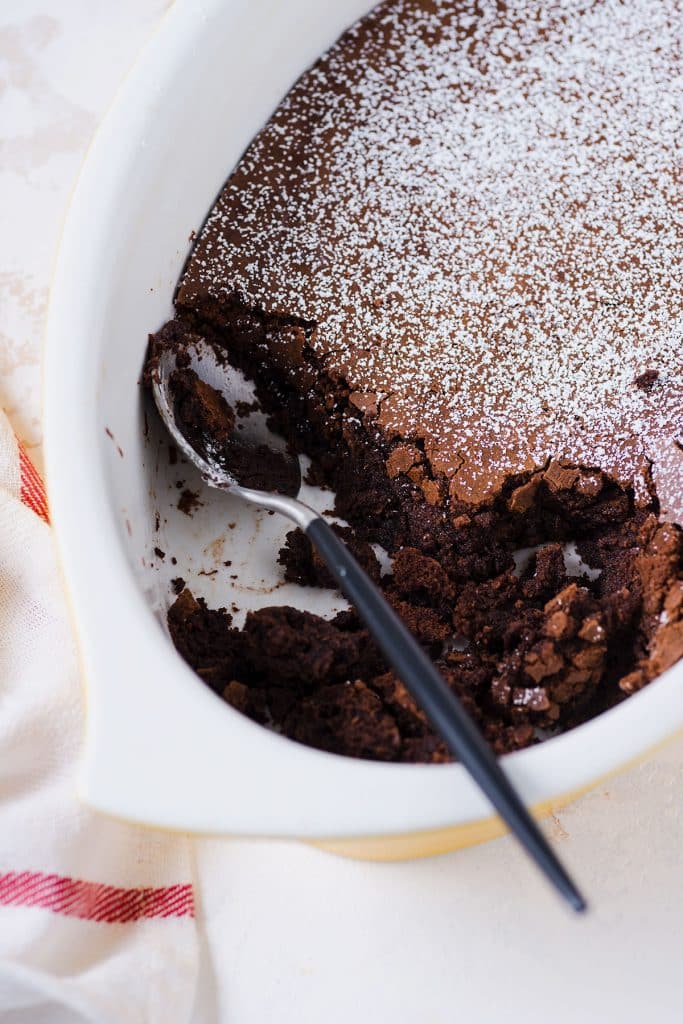 Brownie pudding in a baking dish
