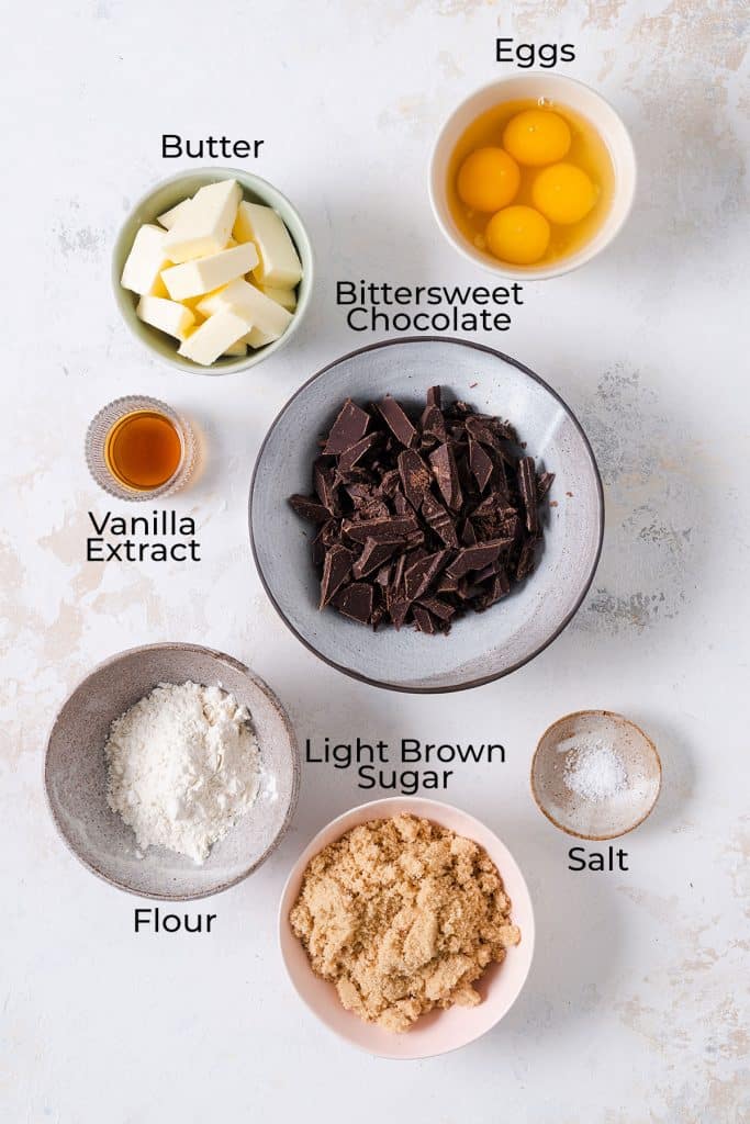 Ingredients to make chocolate brownie pudding.