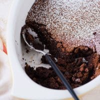pudding brownie in a baking dish.