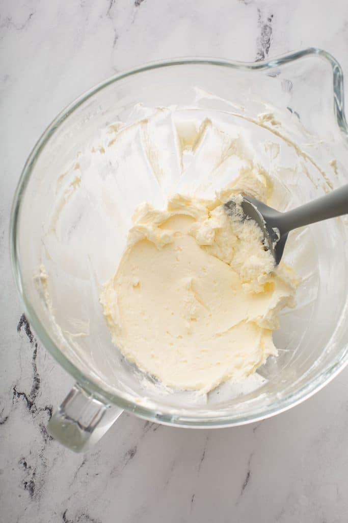 cream cheese and butter mixed in a bowl
