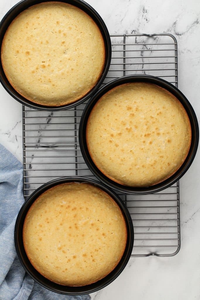 Three Baked Cakes in their baking pans