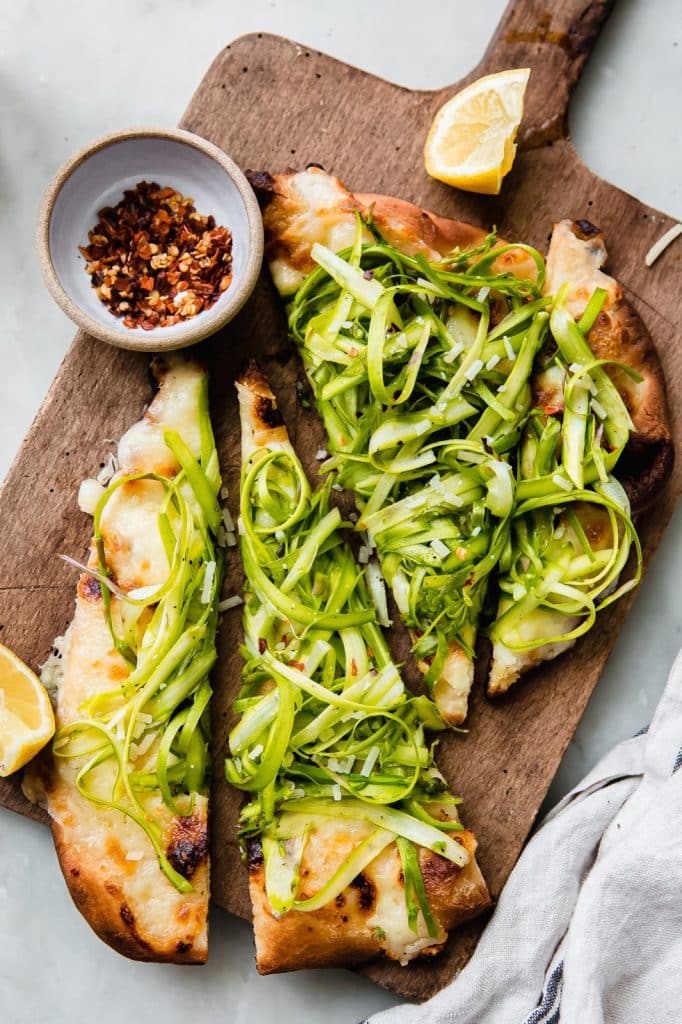 Raw shaved asparagus pizza.