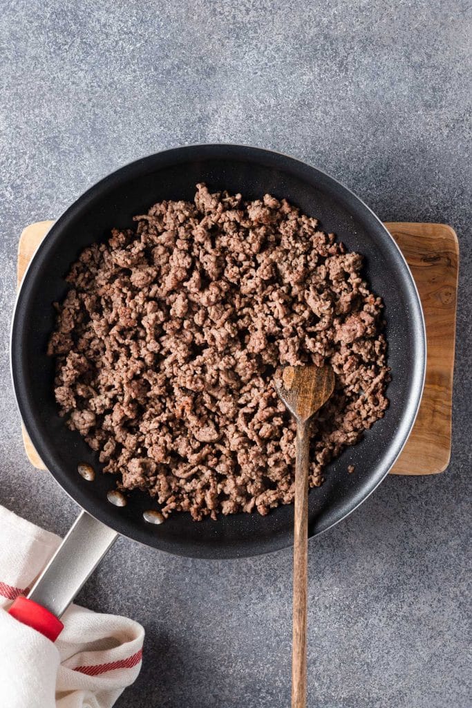 Browning ground beef in a skillet