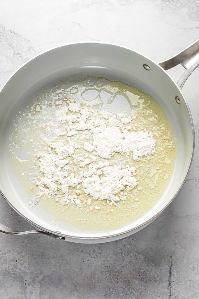 melted butter and flour on a skillet