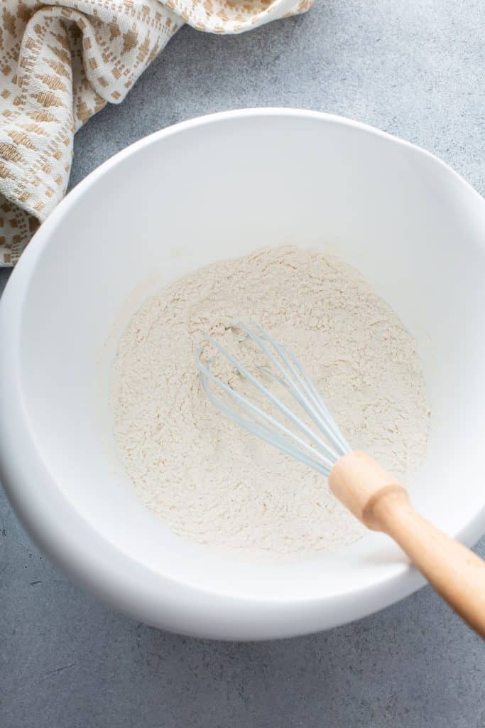 Flour mixture in a large white bowl