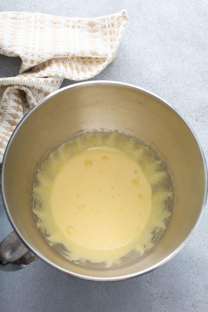egg yolks and sugar creamed in a mixing bowl