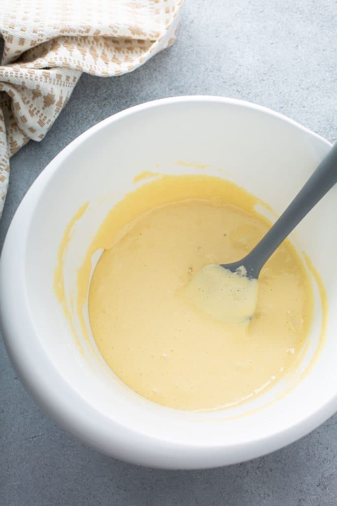 Cake batter in a white bowl