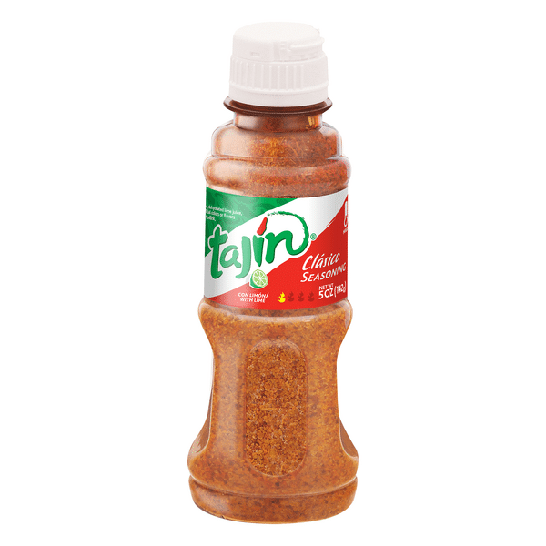 tajin bottle with a green, white and red label