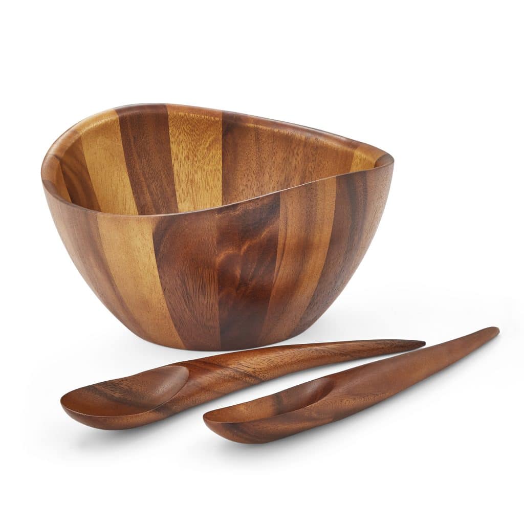 Nambe Acacia Wood Salad Bowl with Utensils