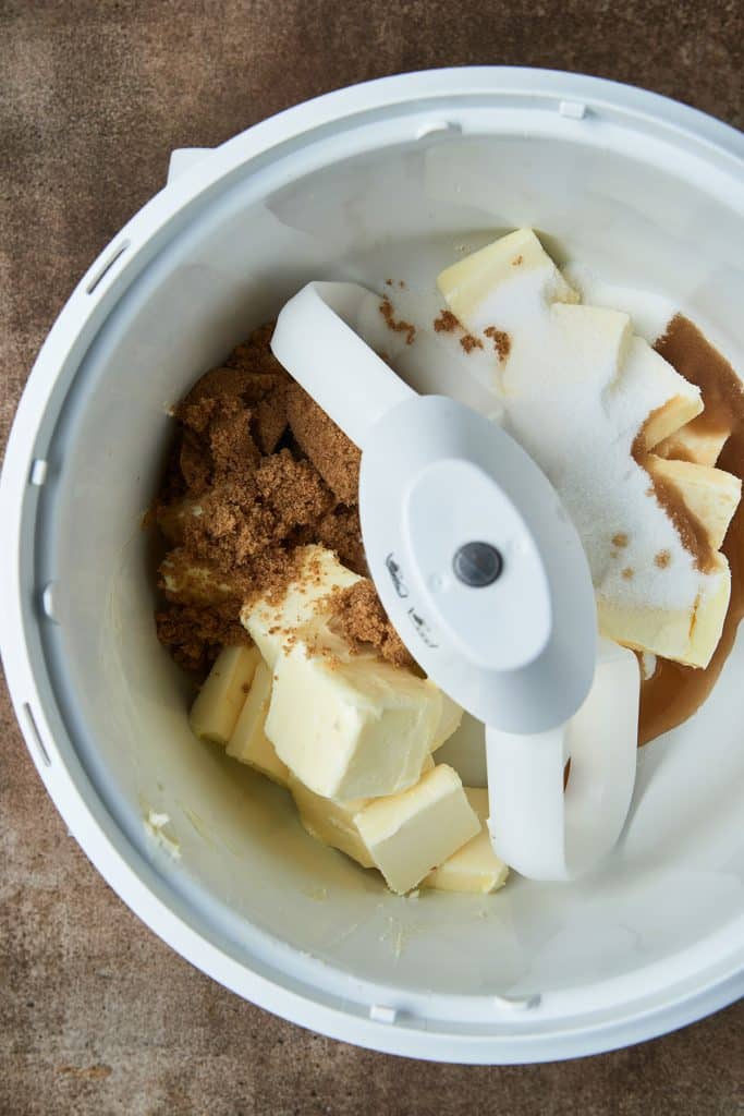 butter, granulated sugar and brown sugar in an electric mixer