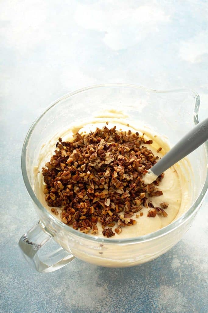 chopped pecans over the cake batter