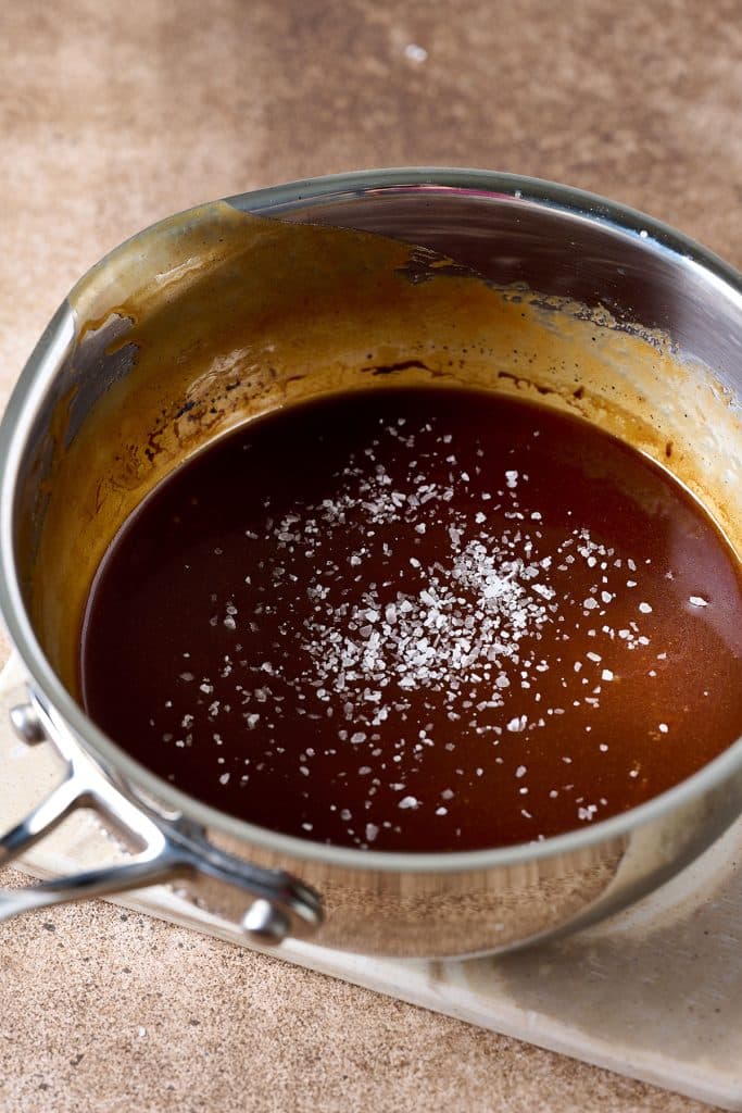 salted caramel sauce in a saucepan