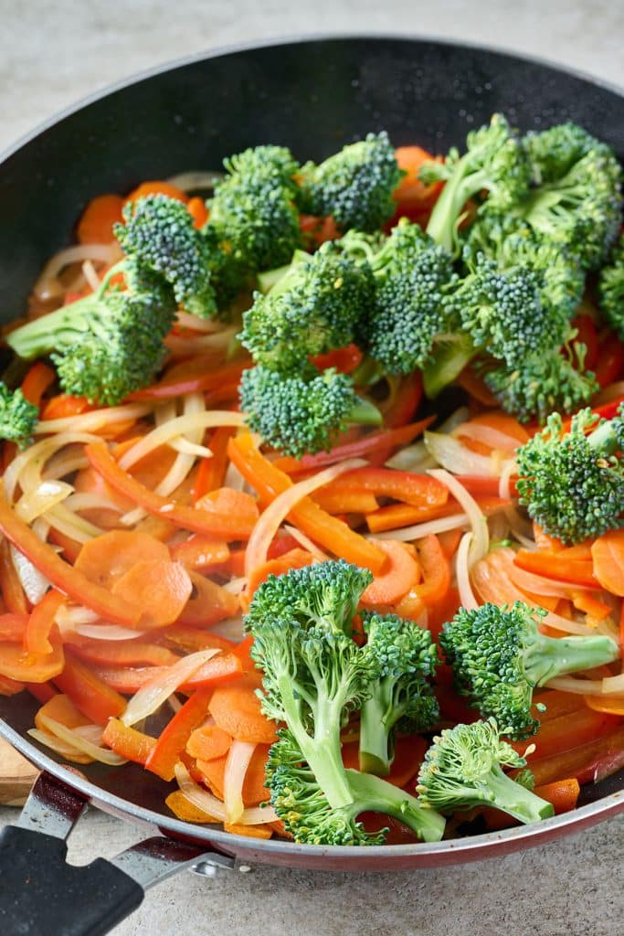 cooking veggies on a pan