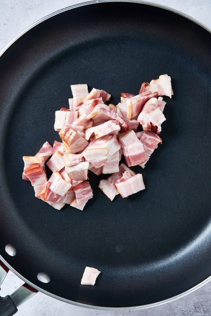 Chopped bacon in a skillet