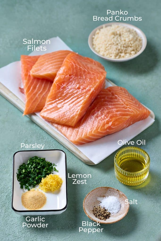 ingredients for panko crusted salmon