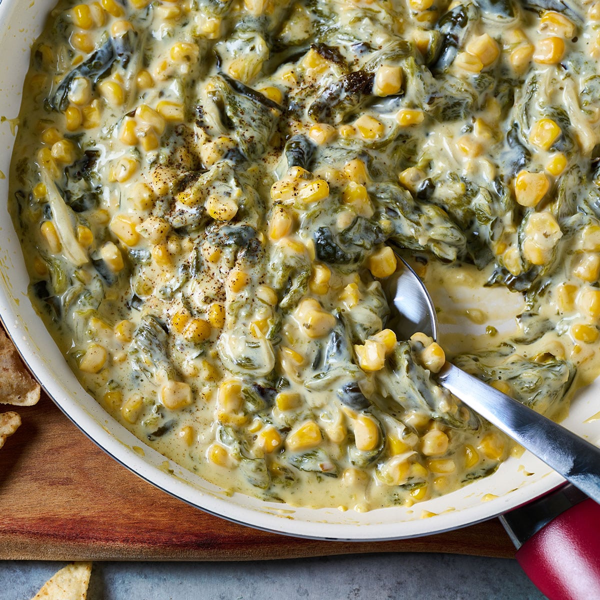 A bowl with creamy rajas con crema