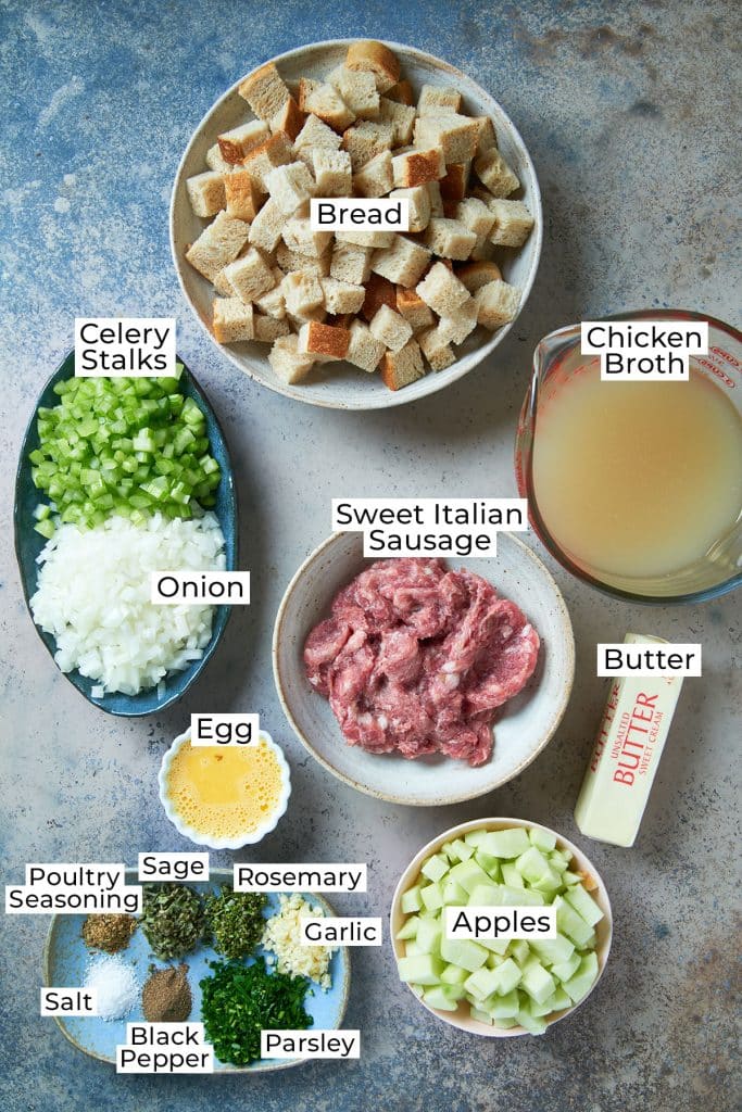 ingredients to make sausage and herb stuffing