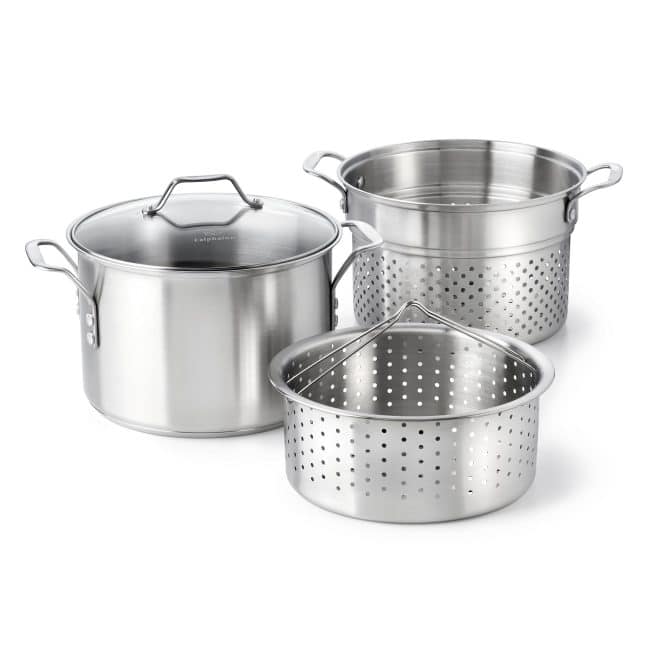 8 quart stainless steel stockpot with lid, steamer and pasta insert