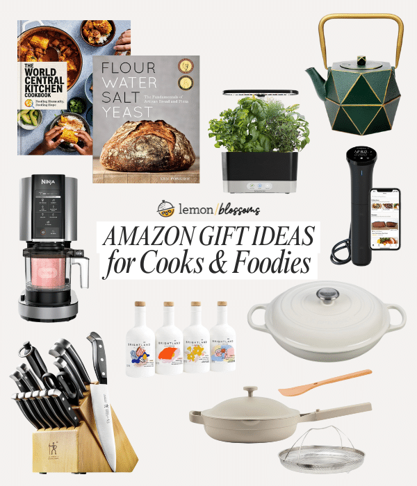 Collage showing gift ideas for cooks and foodies from Amazon. 