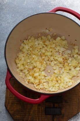 sauteed onion and garlic in a dutch oven