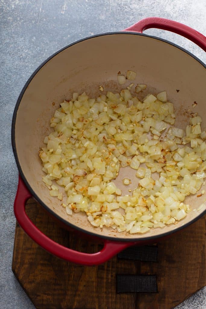 sauteed onion and garlic in a dutch oven