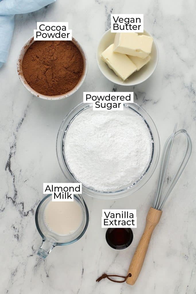 ingredients to make vegan chocolate frosting