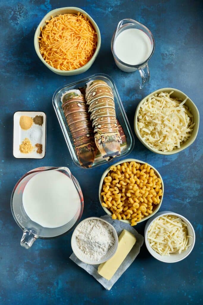 Ingredients to make lobster mac and cheese