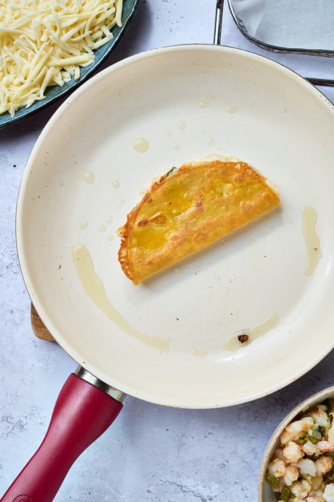 Crispy taco in a skillet
