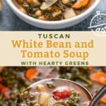 Tuscan-style white bean and tomato soup with hearty greens pin image