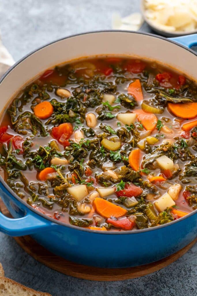 A pot of bean and vegetables soup