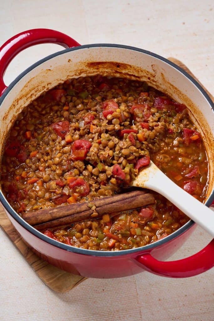 A pot of lentil chili