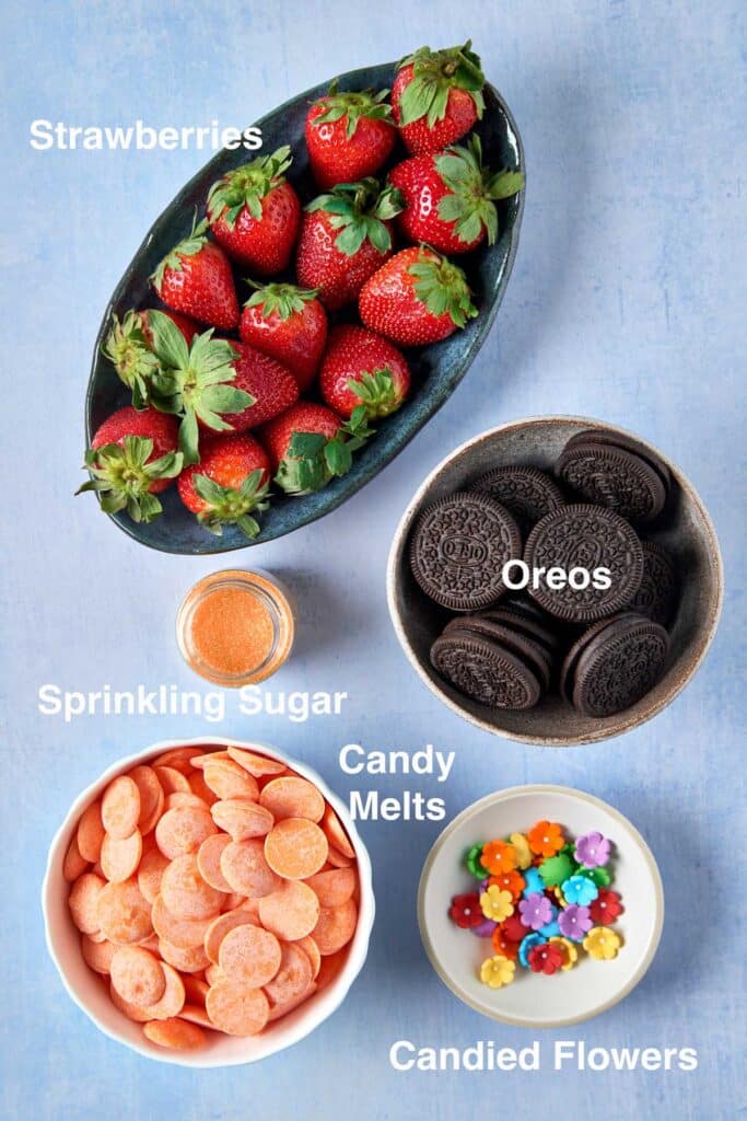Ingredients to make strawberry covered "carrots" for Easter
