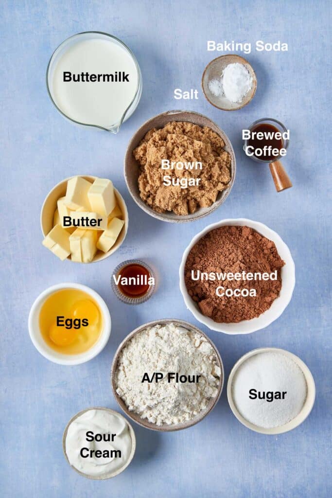 Ingredients needed to make chocolate cupcakes