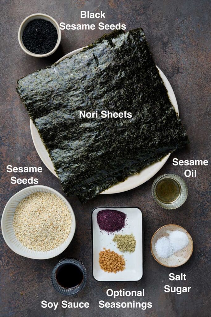 Ingredients to make Japanese furikake seasoning