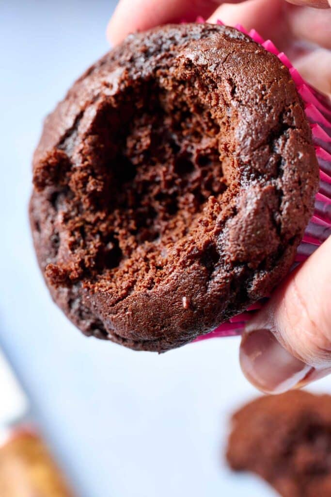Chocolate cupcake with an indentention in the middle