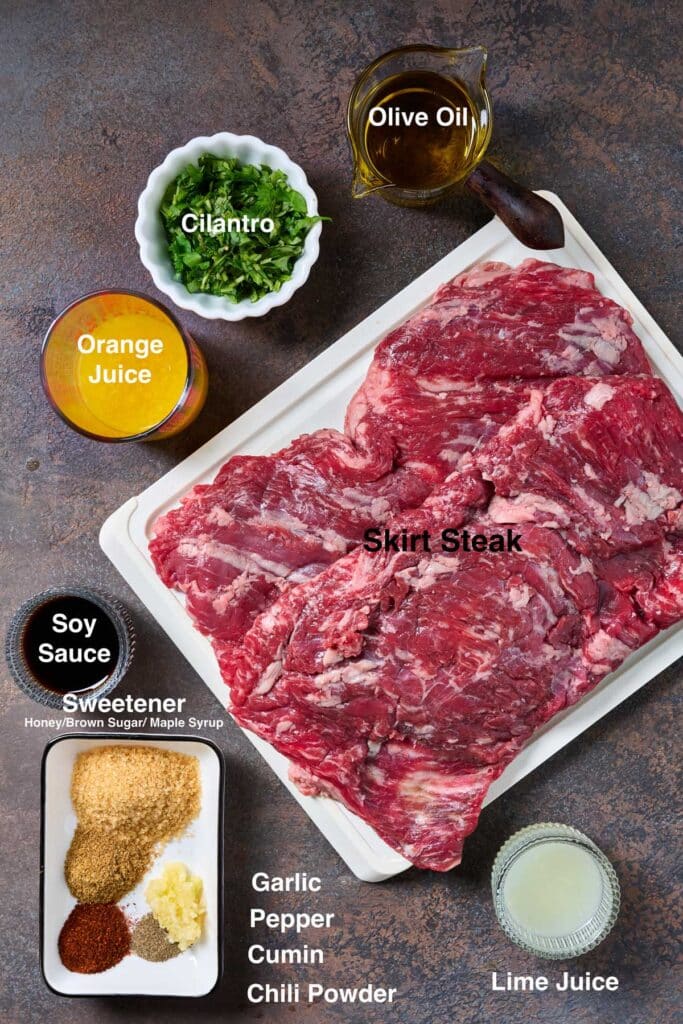 Ingredients to make Mexican skirt steak arrachera