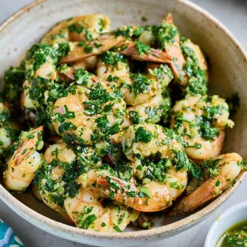 Sautéed shrimp tossed with chimichurri sauce