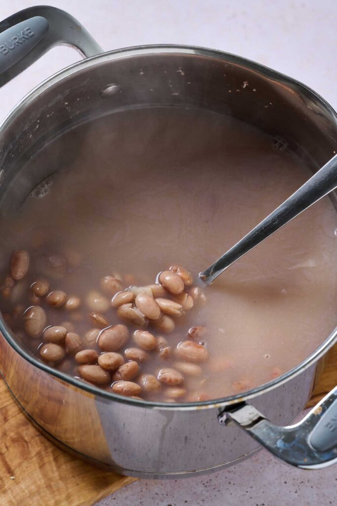 Tender cooked beans in a pot