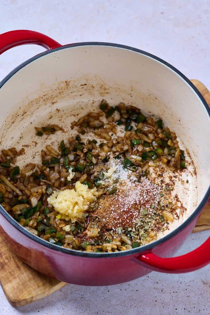 Aromatics sautéing in a Dutch oven
